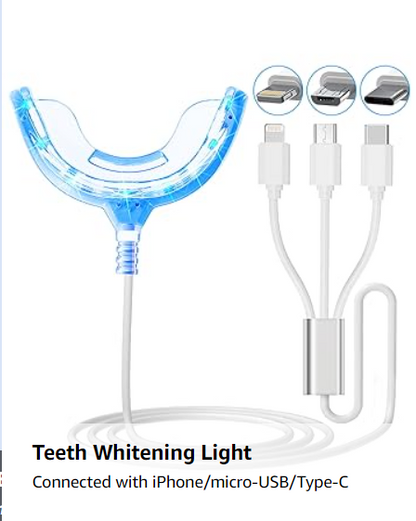 Teeth Whitening Accelerator Blue LED Light for iPhone/Type-C/Micro USB for Android/USB